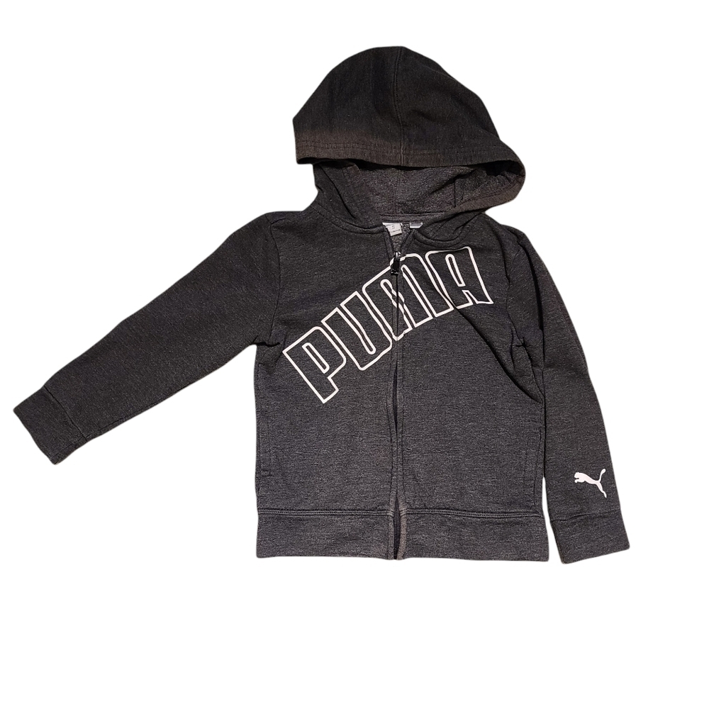 Puma Zip Up Kids Toddler Baby Hoodie Black Spell Out Words Size 4T